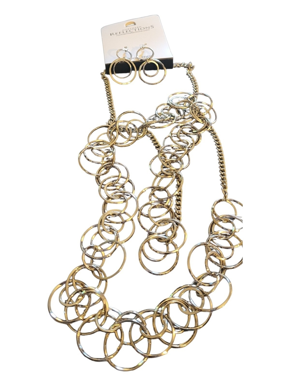 🥳4/$25!🥳 Silver Multi-Ring Statement Necklace with Hoop Earrings